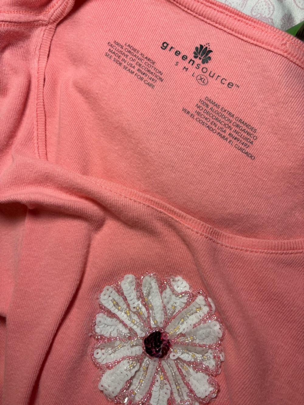 Pink Sequin Flower Graphic Tee 100% Organic Cotton Cottagecore Y2K - Picture 3 of 5